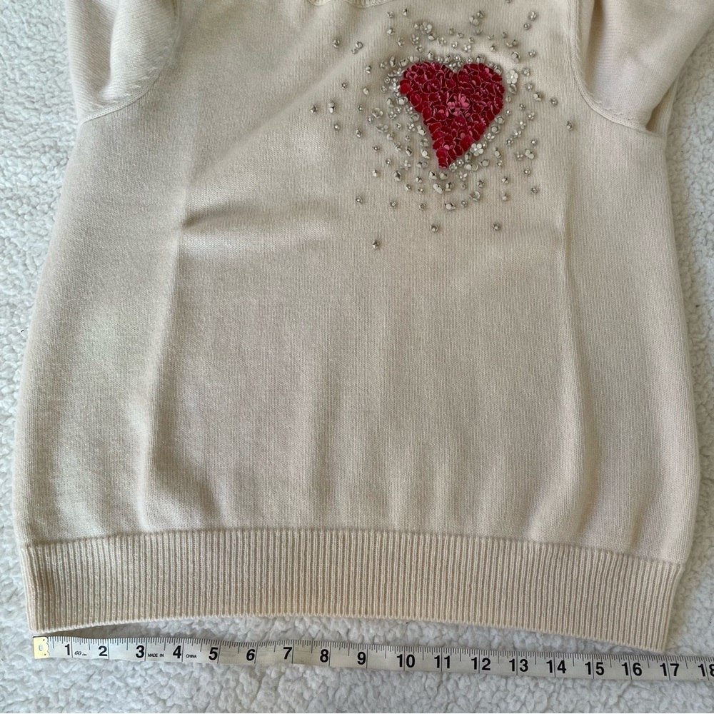 Valentino L’Amour Ivory 100% Cashmere Sweater Red Floral Heart Leather Italy - Picture 13 of 16